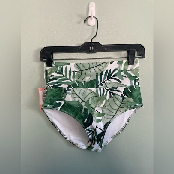 NWT Maven Thread Green Leaf Tropics Print High-Waisted Bikini Bottom Size XS - Picture 1 of 6
